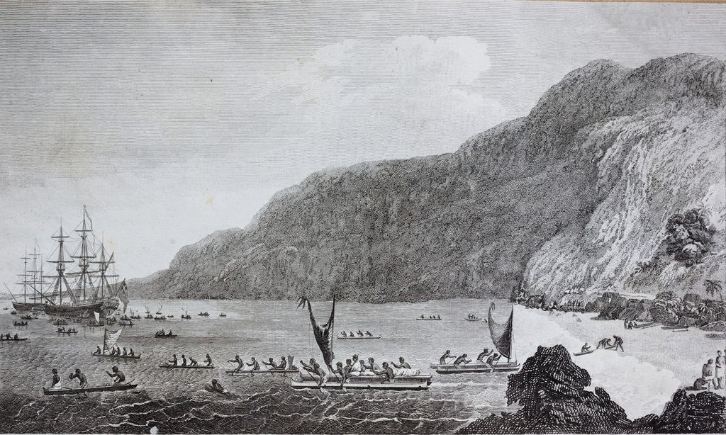 Detail of 18th century engraving of Karakakooa Bay where Captain James Cook was killed by Anonymous