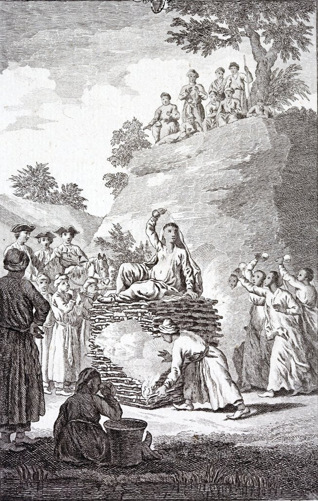 Detail of A hindu woman on her husband's funeral pyre by Anonymous