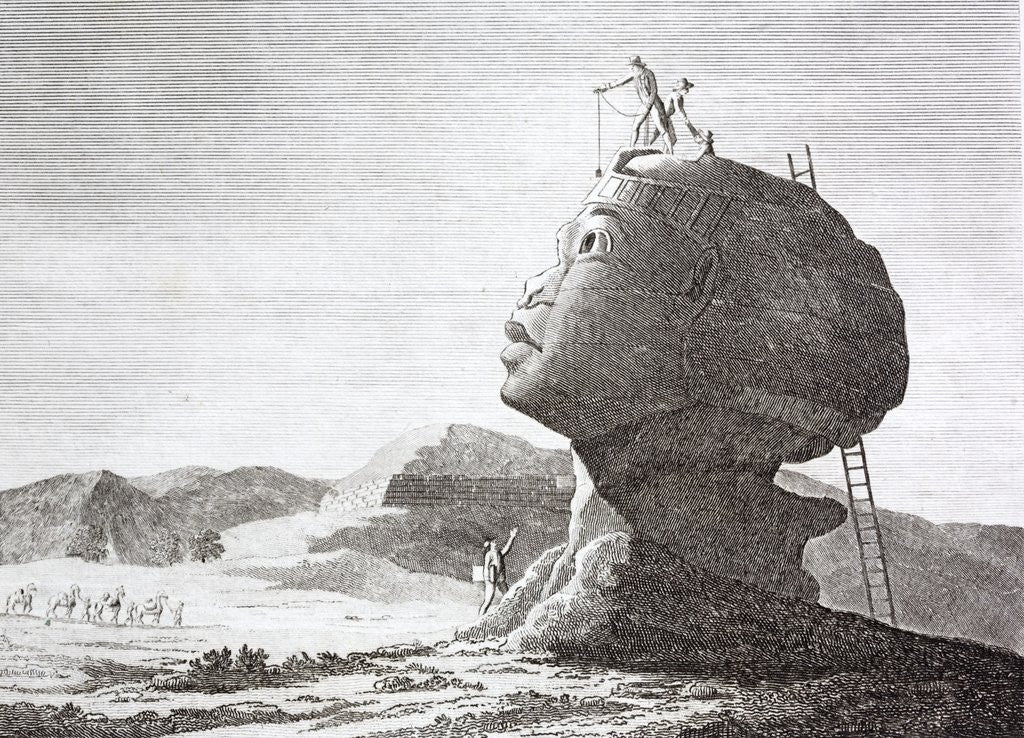 Detail of Fanciful engraving of the head of the Great Sphyx of Gizeh by Anonymous