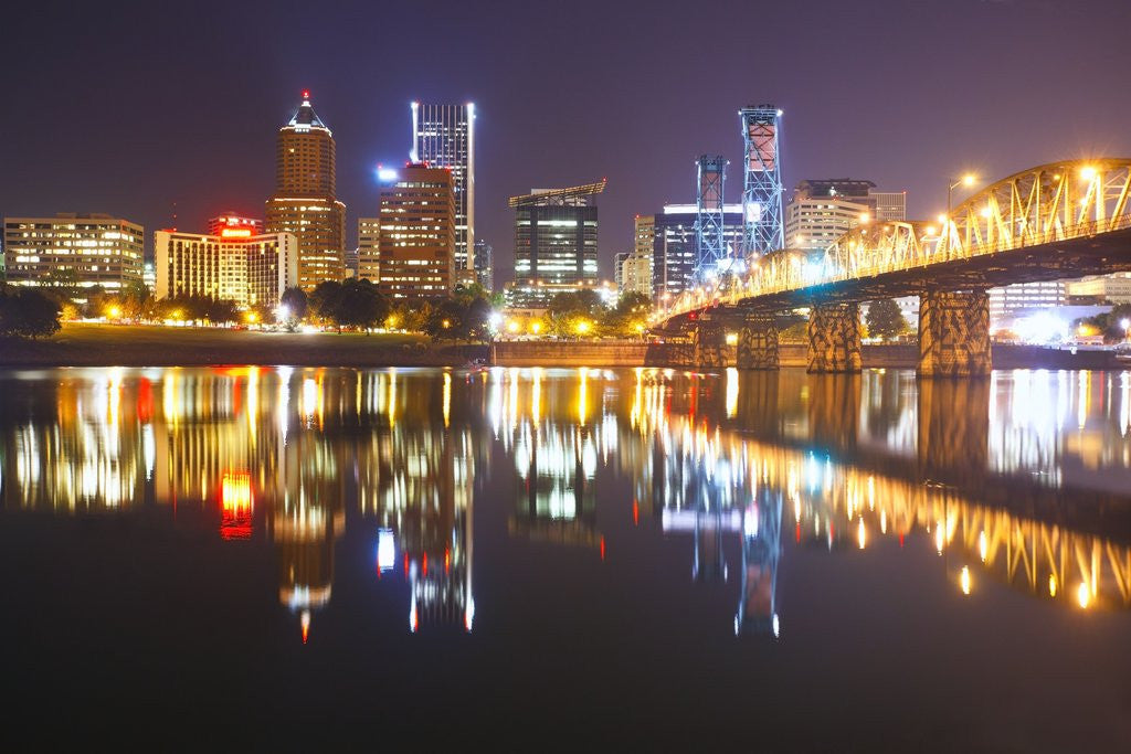 Detail of down town Portland reflect in Willamette River, Portland Oregon. Pacific Northwest by Anonymous