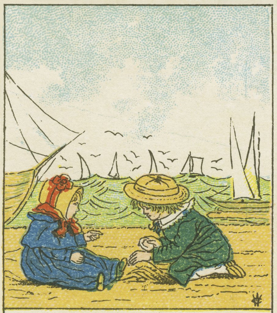 Detail of Boy and girl playing in the sand at the beach by Anonymous