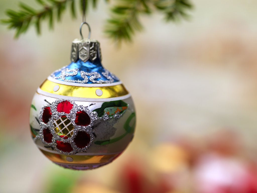 Detail of Close-up of a decorated hanging bauble against blurred background by Anonymous