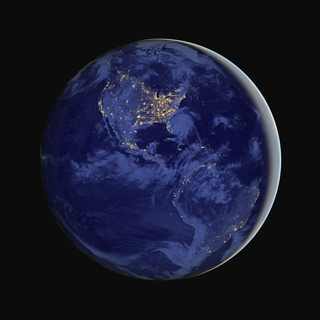 Detail of Nighttime satellite composite view of North and South America by Anonymous
