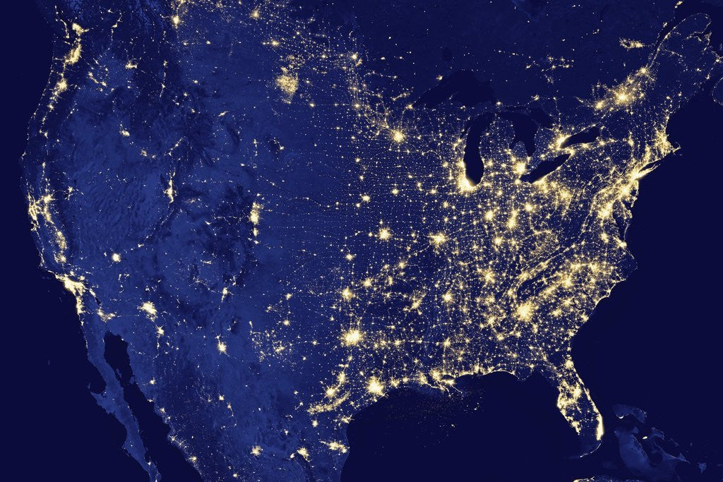 Detail of Nighttime satellite composite view of the United States by Corbis