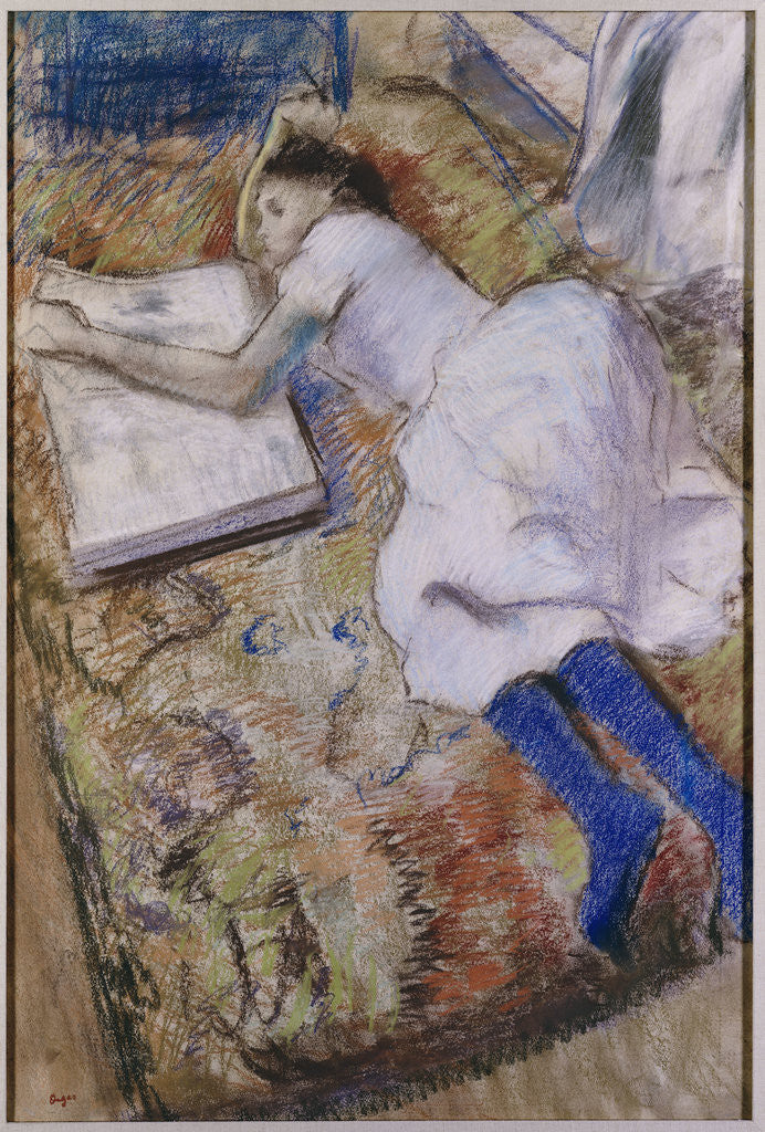 Detail of A Young Girl Stretched Out and Looking at an Album by Edgar Degas