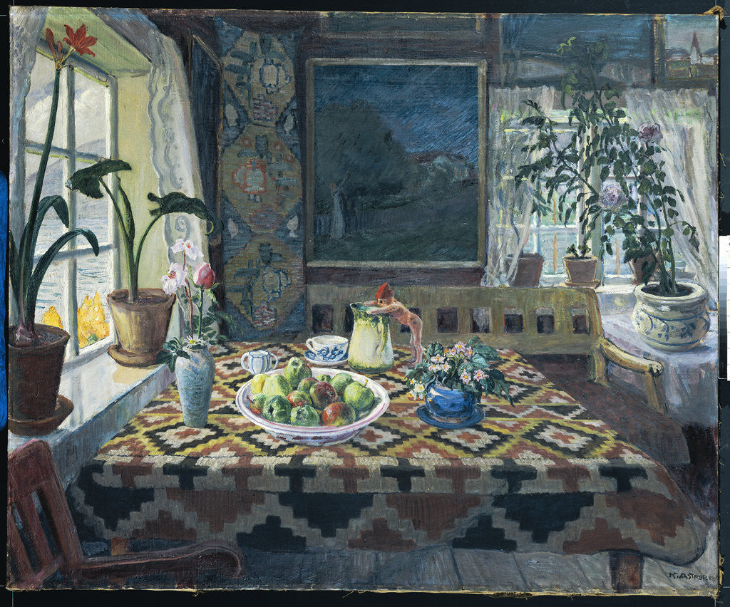 Detail of An Interior with a Still Life; The Parlour at Sandalstrand by Nikolai Astrup