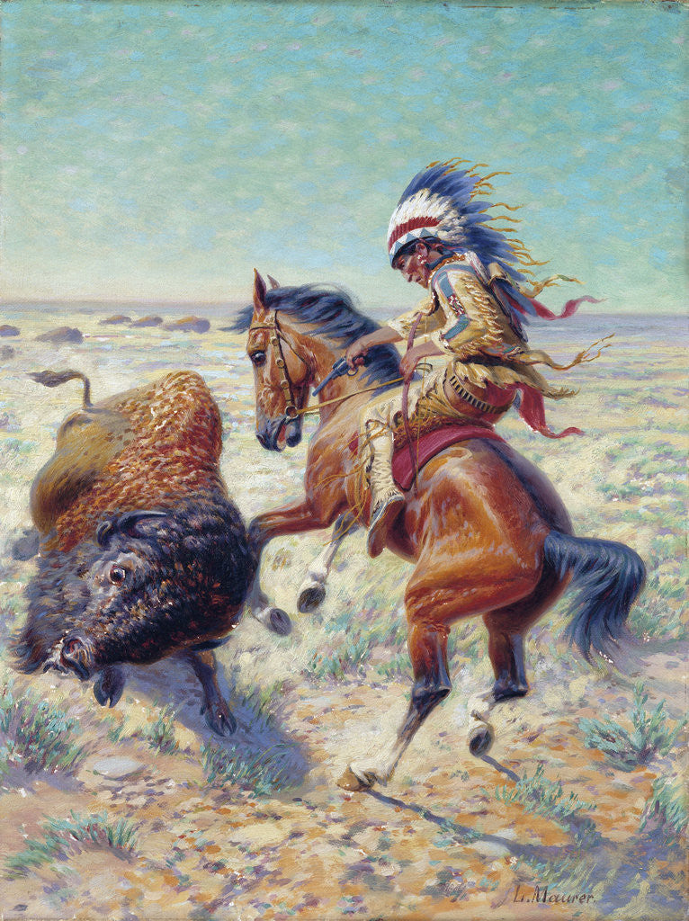Detail of Chief Spotted Tail Shooting Buffalo by Louis Maurer