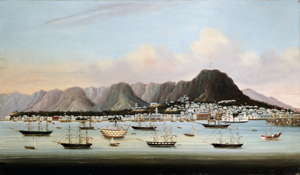 Detail of A View of Victoria, Hong Kong, with the Hulk H.M.S Princess Charlotte and American, British and French Shipping by Corbis