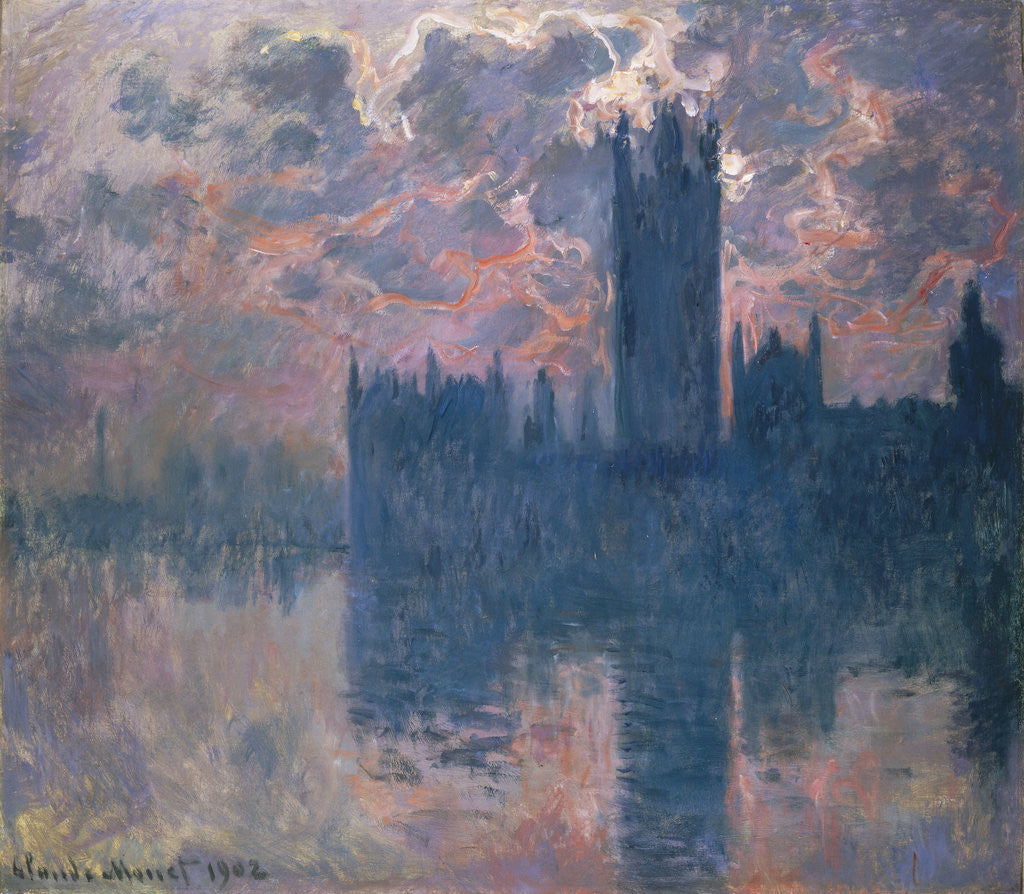 Detail of Parliament, Sunset by Claude Monet