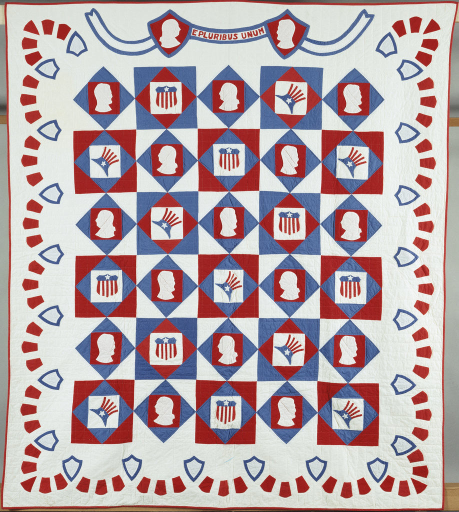 Detail of American national motto coverlet by Anonymous