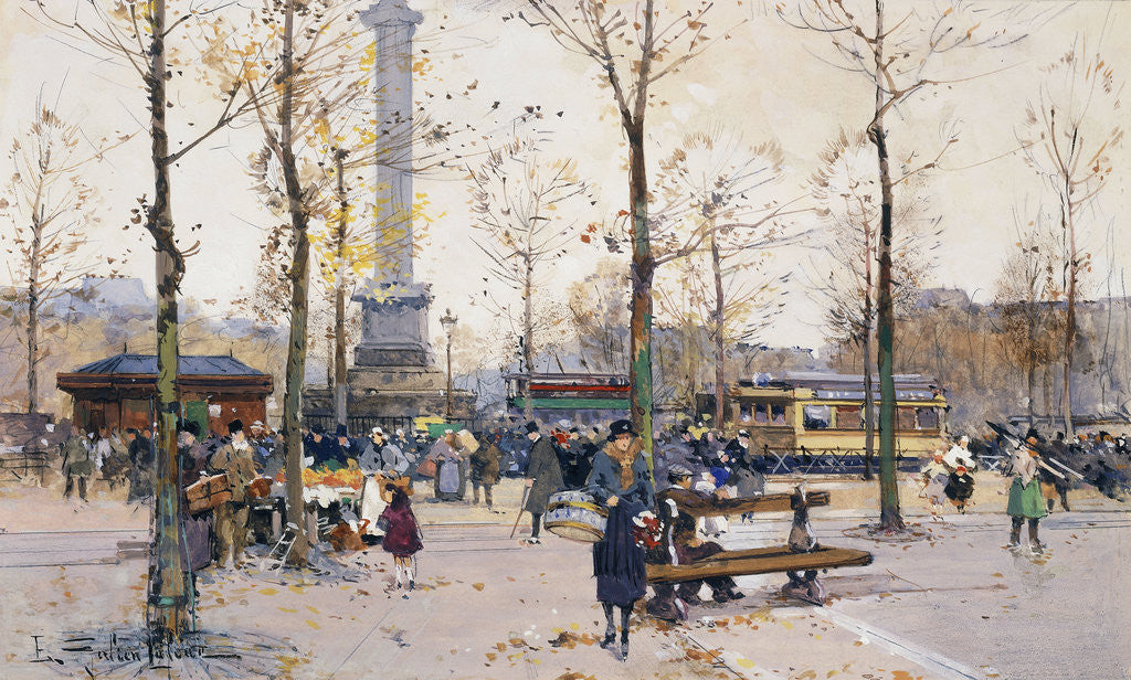 Detail of Place de la Bastille, Paris by Eugene Galien-Laloue