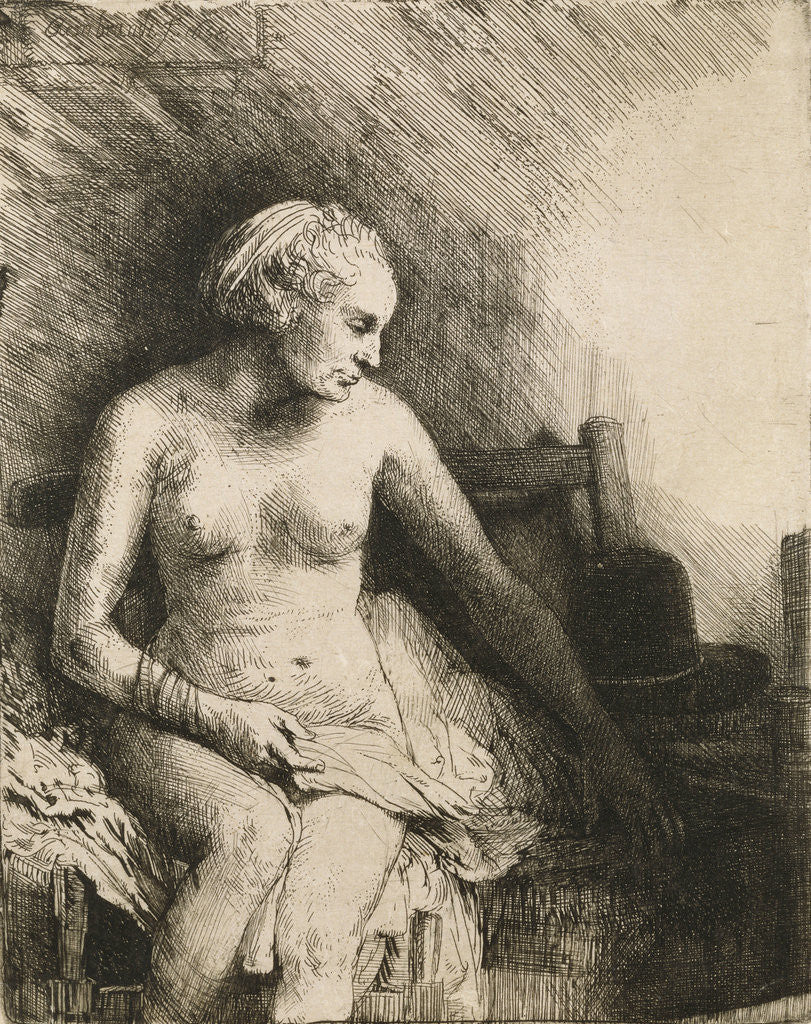 Detail of A Woman At The Bath With A Hat Beside Her by Rembrandt van Rijn