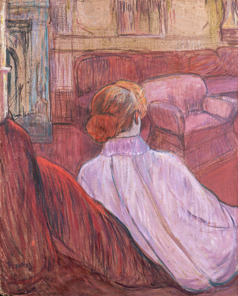 Detail of Woman Sitting on a Red Settee by Henri de Toulouse-Lautrec