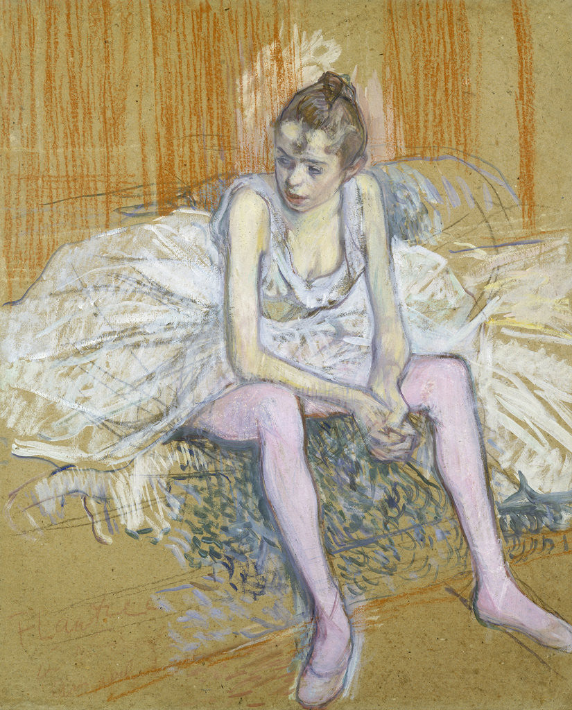 Detail of A Seated Dancer with Pink Stockings by Henri de Toulouse-Lautrec