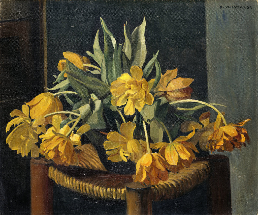 Detail of Double Yellow Tulips on a Wicker Chair by Felix Vallotton