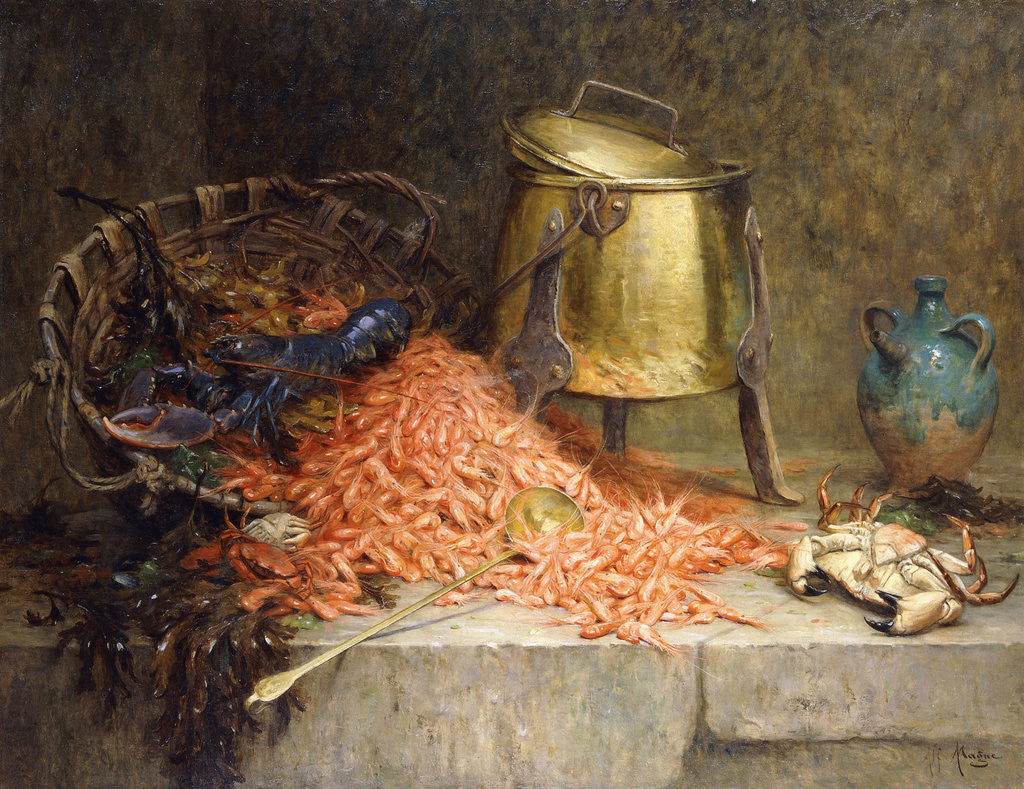 Detail of A Lobster, Shrimps and a Crab by an Urn on a Stone Ledge by Desire-Alfred Magne