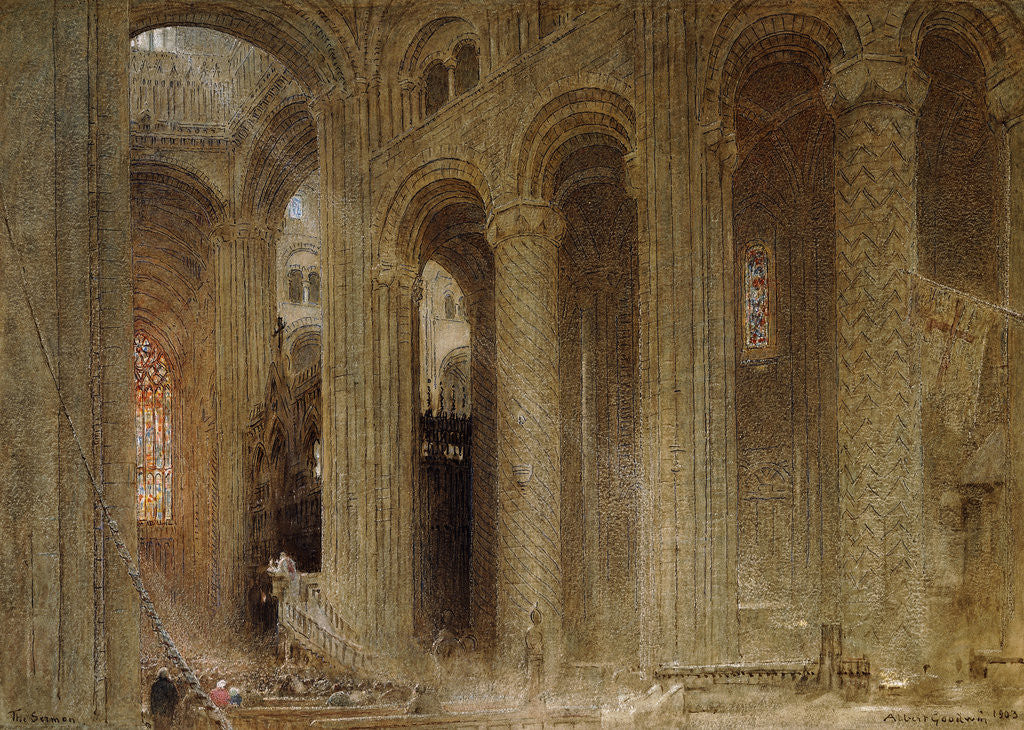 Detail of The Sermon (Durham Cathedral) by Albert Goodwin