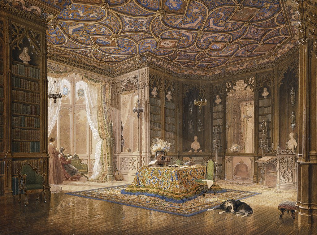 Detail of The Library of Stanmore Hall, the seat of Robert Holland, Esq by Frederick Mackenzie