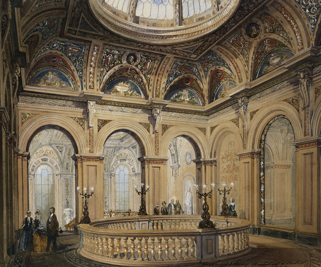 Detail of Interior Views of the Conservative Club: Entrance Hall and Grand Staircase by Anonymous
