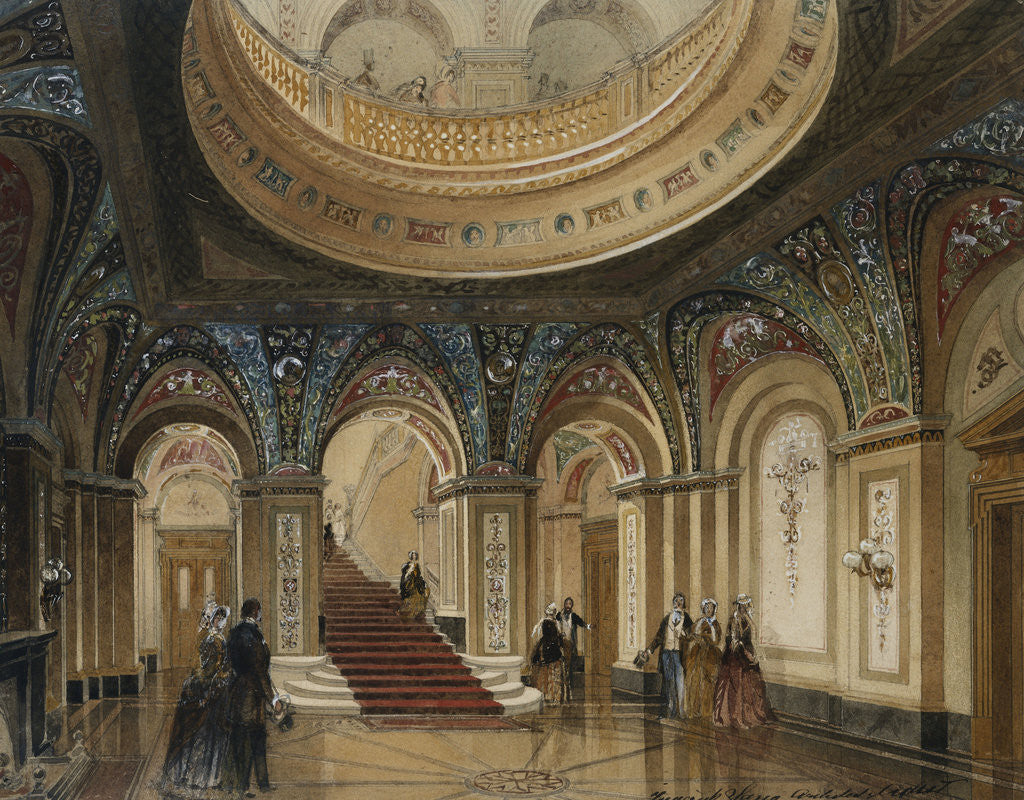 Detail of Interior Views of the Conservative Club: Entrance Hall and Grand Staircase by Anonymous