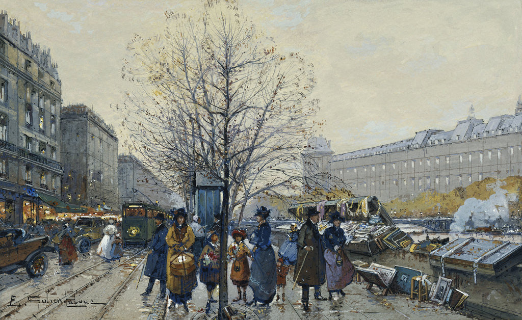 Detail of Quai Malaquais, Paris by Eugene Galien-Laloue