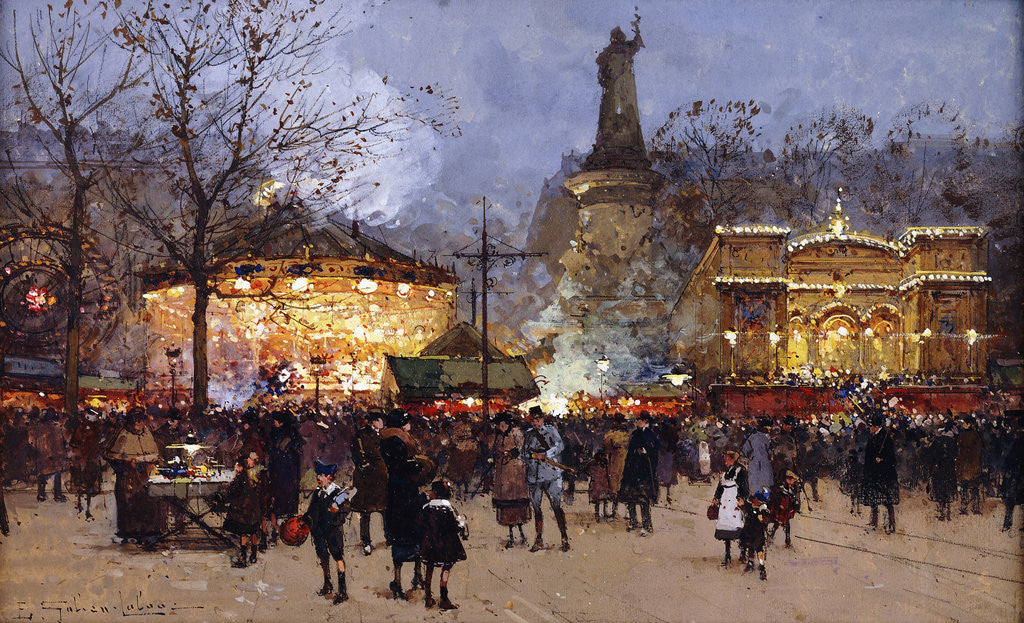 Detail of La Fete, Place de la Republique, Paris by Eugene Galien-Laloue