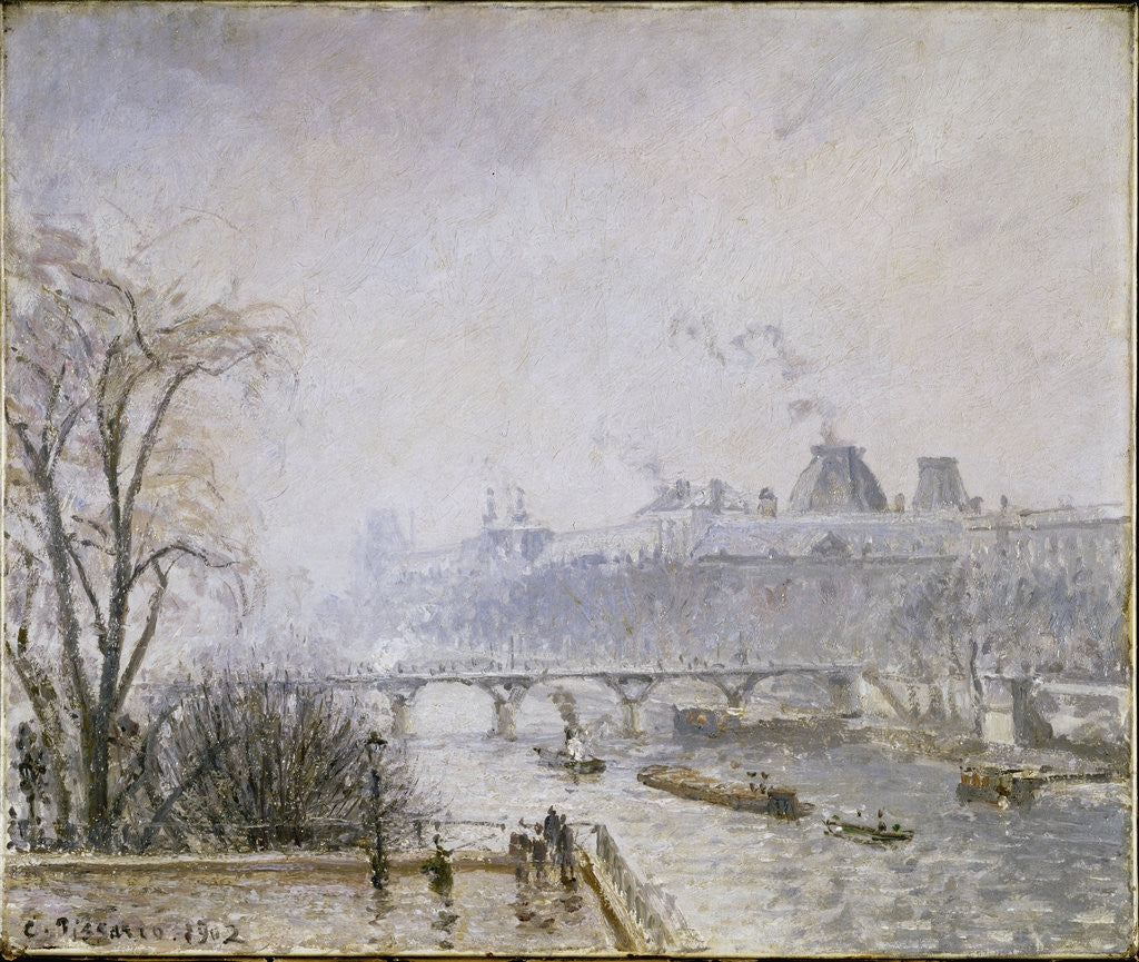Detail of The Louvre and the Seine from the Pont Neuf - Morning Mist by Camillle Pissarro