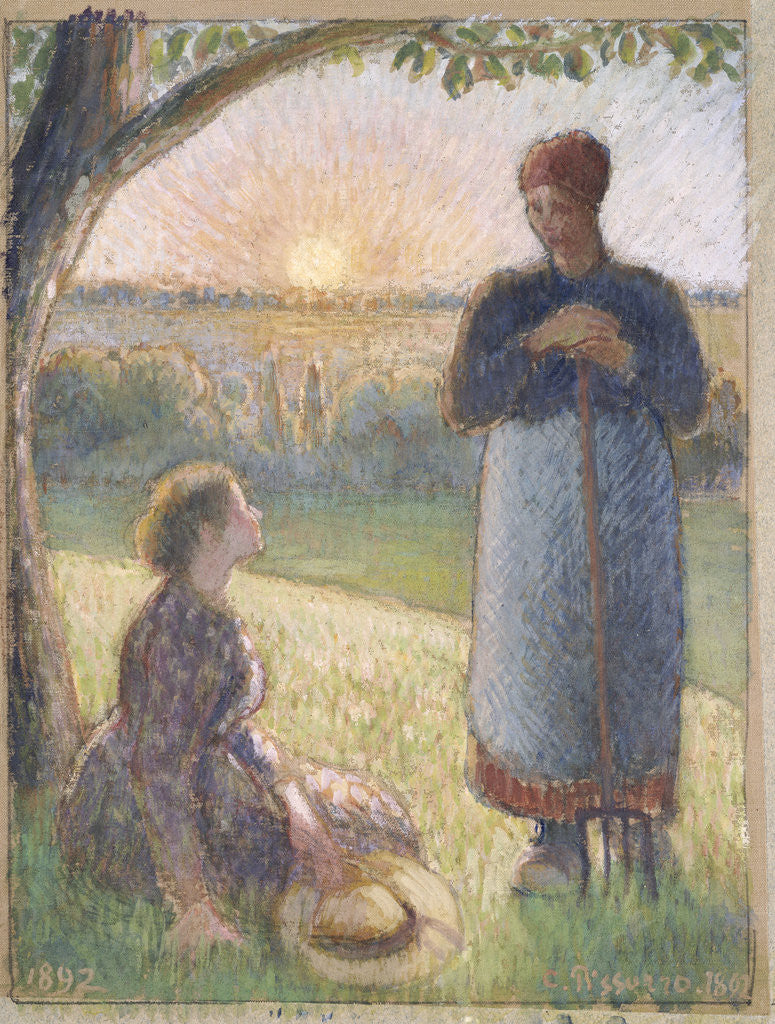 Detail of Country Women Chatting, Sunset, Eragny by Camillle Pissarro