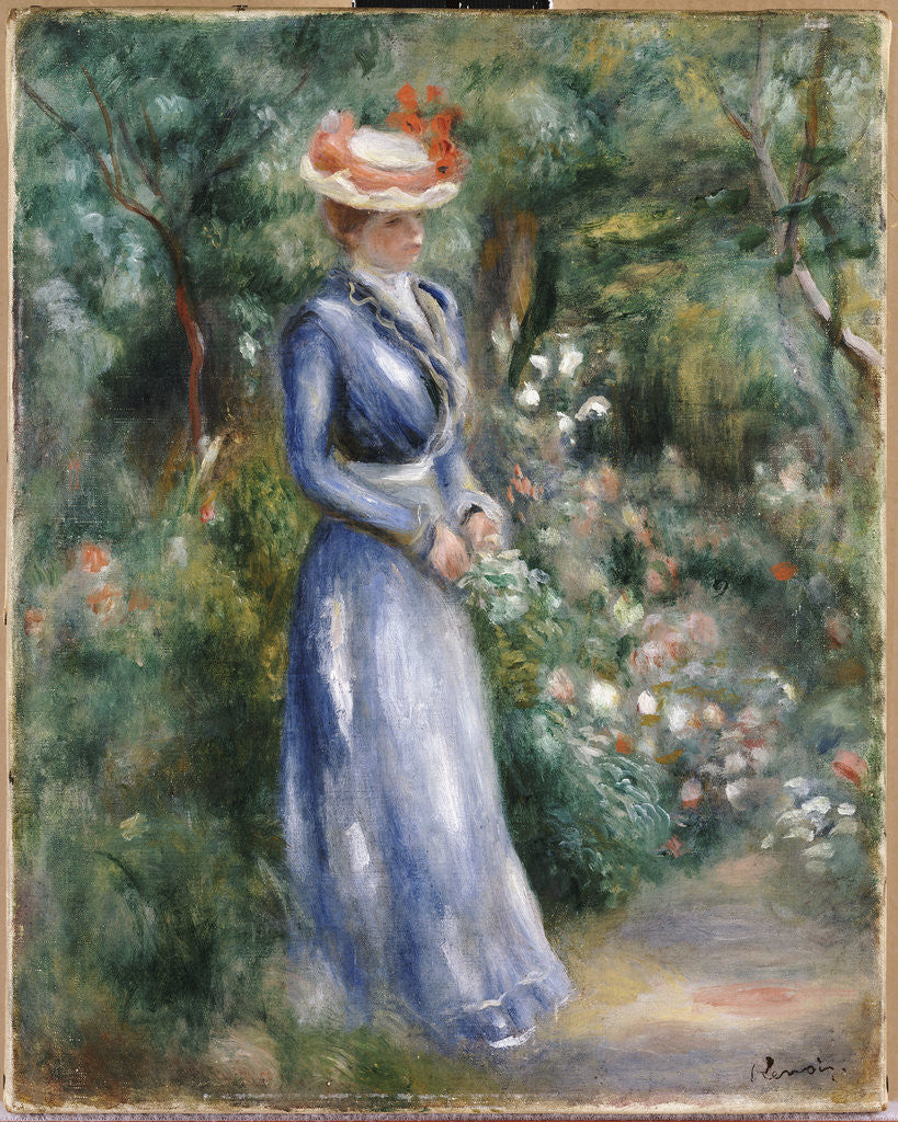 Detail of Woman in a Blue Dress Standing in the Garden at Saint-Cloud by Pierre-Auguste Renoir