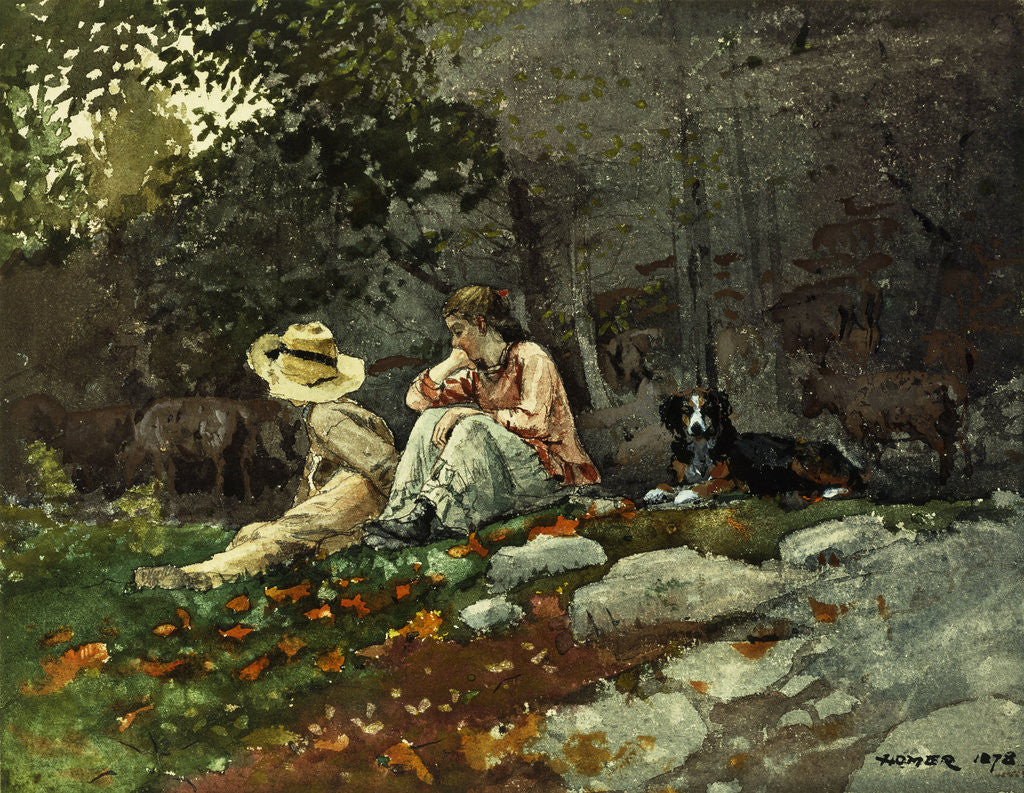 Detail of Flock of Sheep, Houghton Farm by Winslow Homer