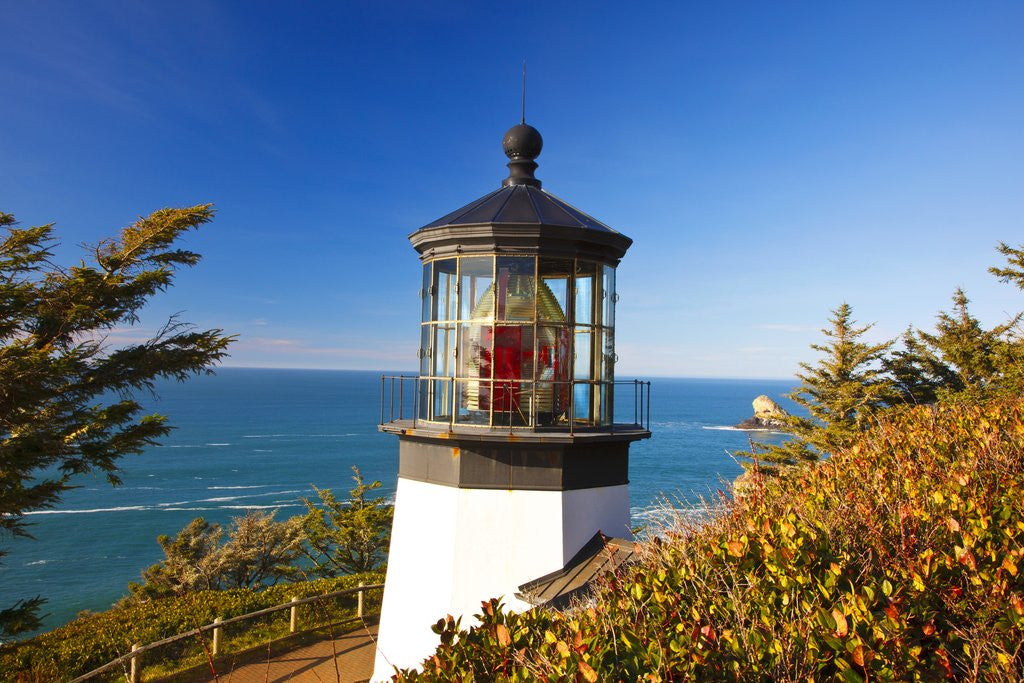 Detail of Cape Meares Lighthouse, from Cape Meares, Oregon, USA by Corbis