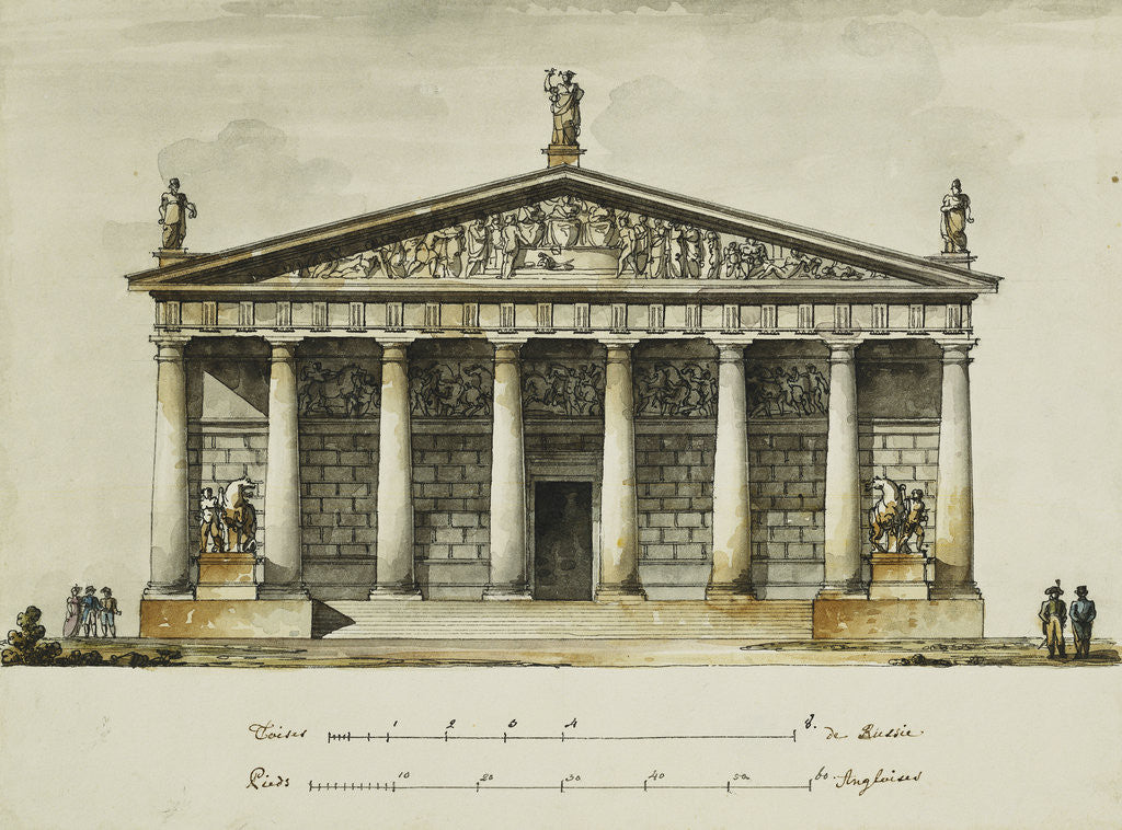 Detail of Designs for the Riding School of the Horse Guards, St. Petersburg: Elevations, Section and Ground Plan by Giacomo Quarenghi