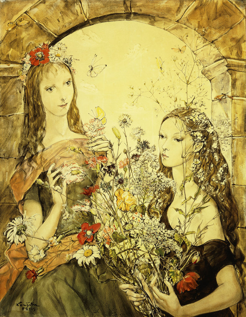 Detail of Two Women in Spring by Tsugouharu Leonard Foujita