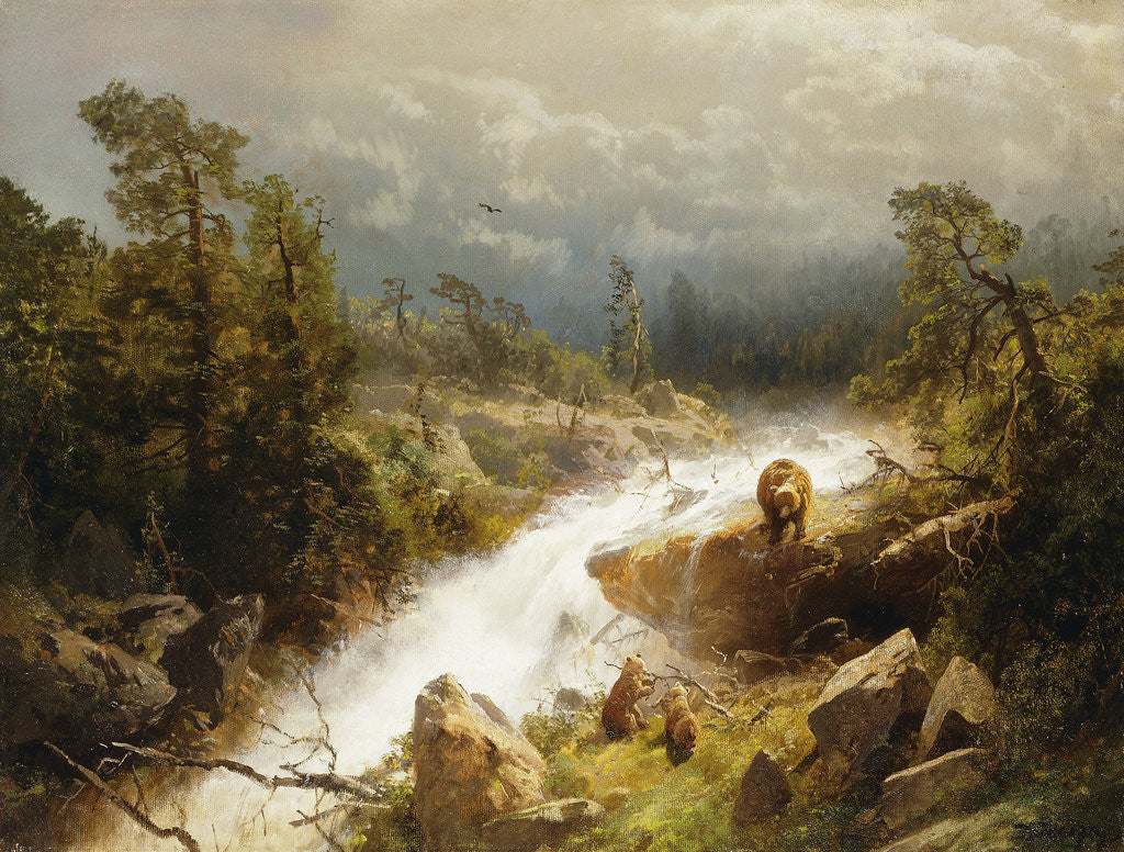 Detail of A Bear and Her Cubs in Yosemite by Herman Herzog