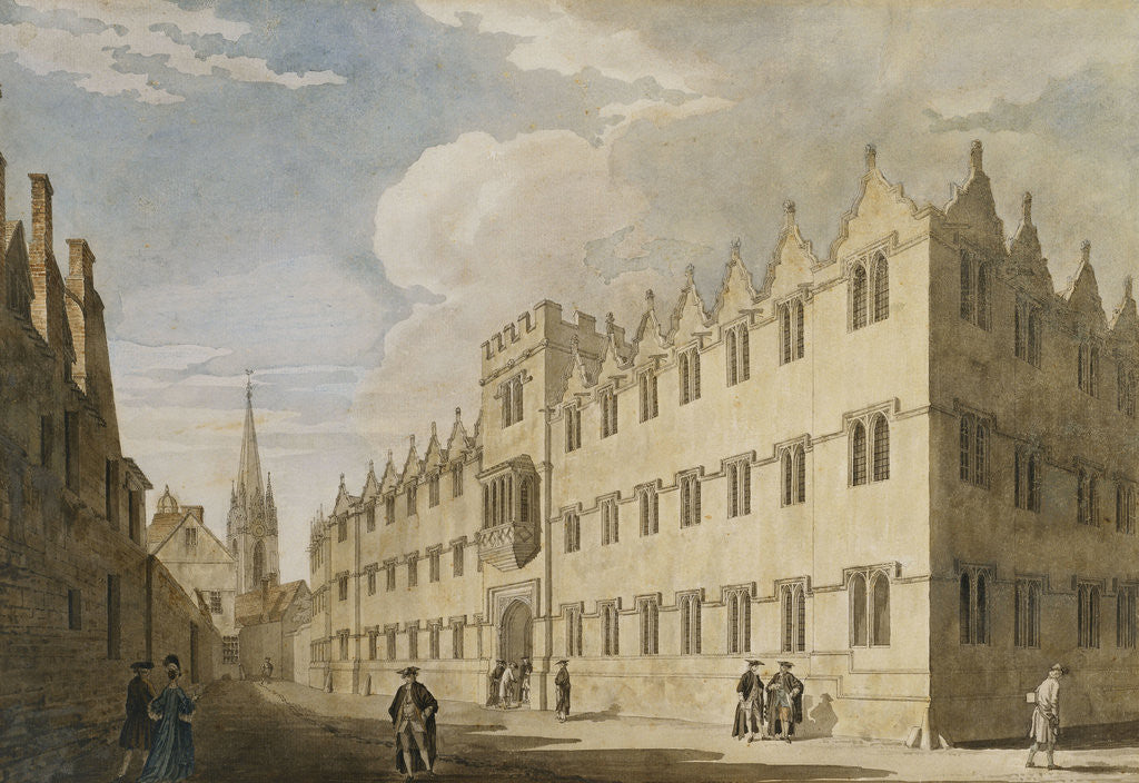 Detail of Oriel College, Oxford, with St. Mary's Church in the Distance by Thomas Malton Jr
