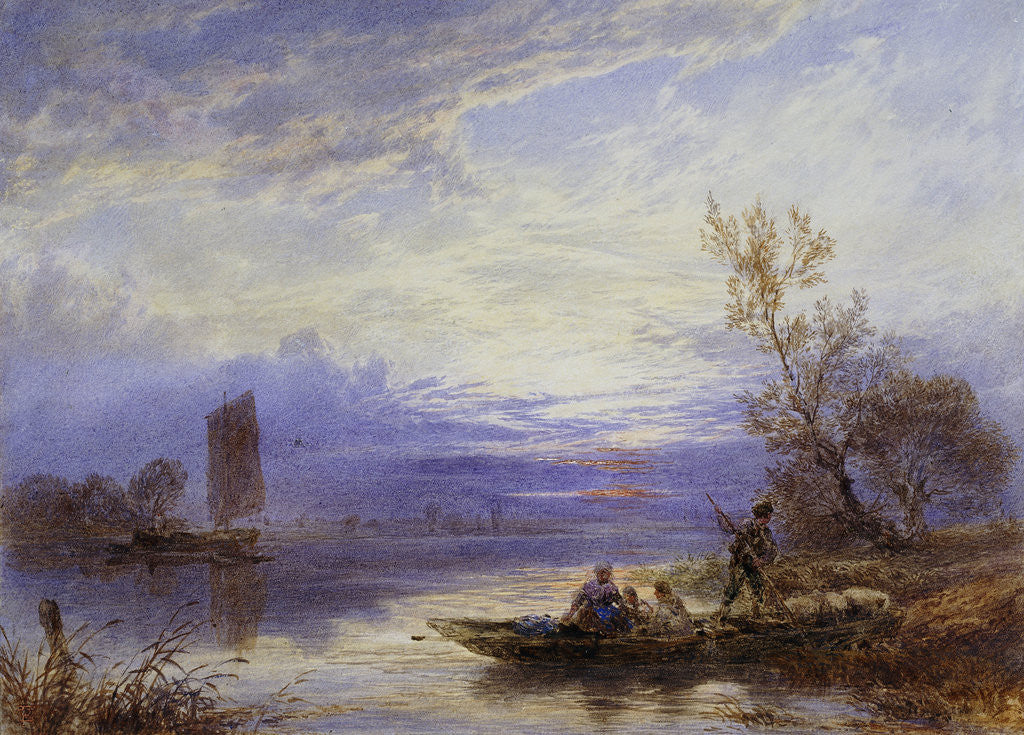 Detail of A Ferry at Sunset by Myles Birket Foster