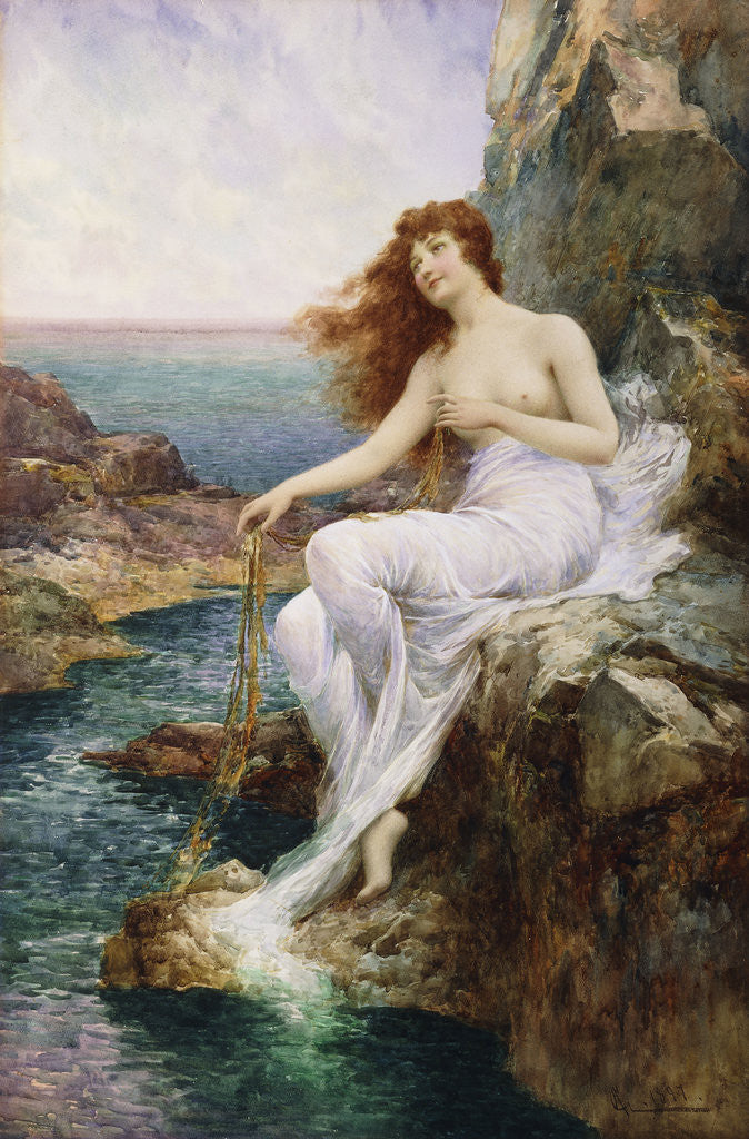 Detail of A Sea Nymph Seated on a Rock with a Ribbon of Seaweed by Alfred Augustus Glendening