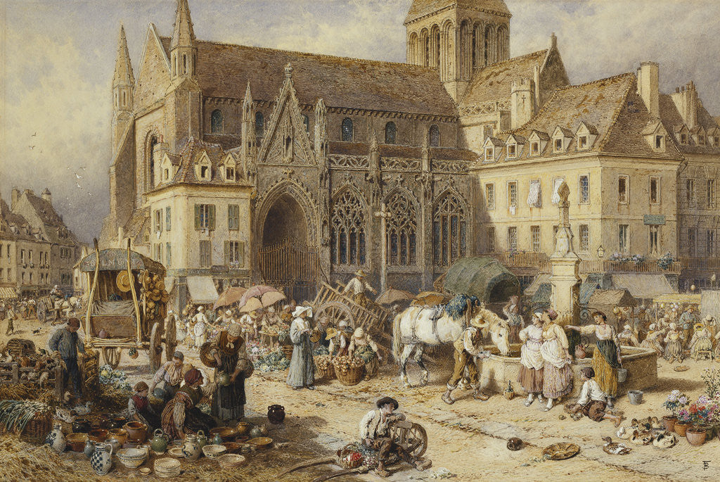 Detail of At Gervaise, Falaise: Market Day by Myles Birket Foster