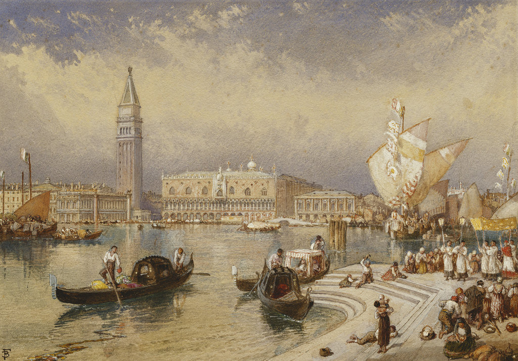 Detail of The Doge's Palace, Venice, from the Steps of San Giorgio Maggiore by Myles Birket Foster