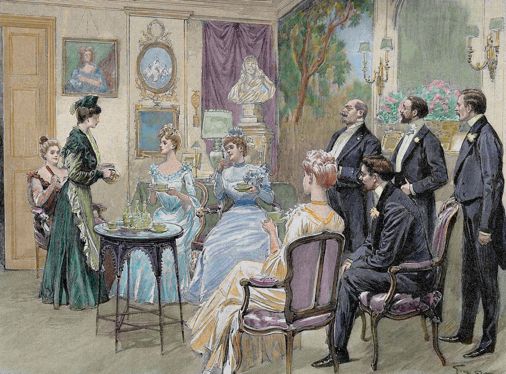Detail of Meeting of aristocratic families in the living room by Corbis