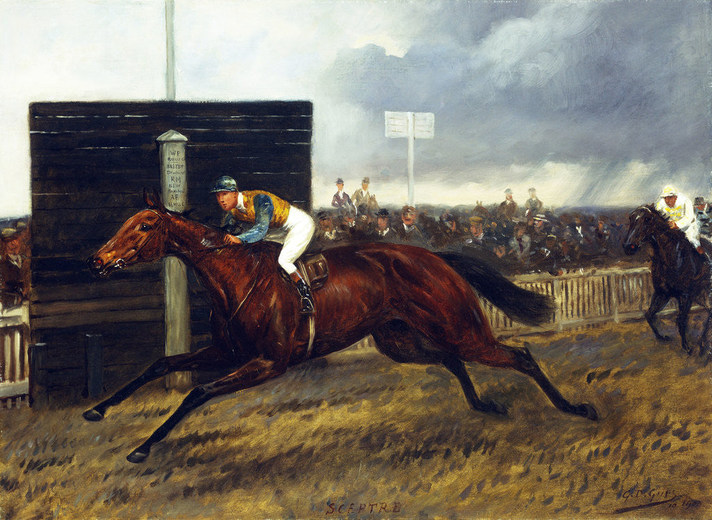 Detail of The Jockey Club Stakes, October 1st, 1903: 'sceptre' beating 'Rocksand' by Four Lengths by Geoffrey Douglas Giles