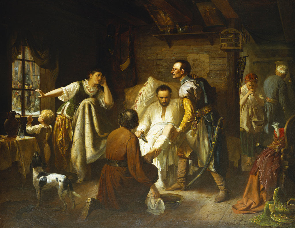Detail of The denouncement of two noblemen belonging to the Confederation of Bar seeking refuge during their resistance to Kathrine II's invasion of Poland by Anton Kozakiewicz