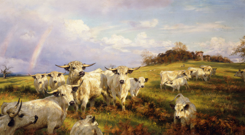 Detail of Wild Cattle of Chartley, Chartley Castle Beyond by Henry William Banks Davis