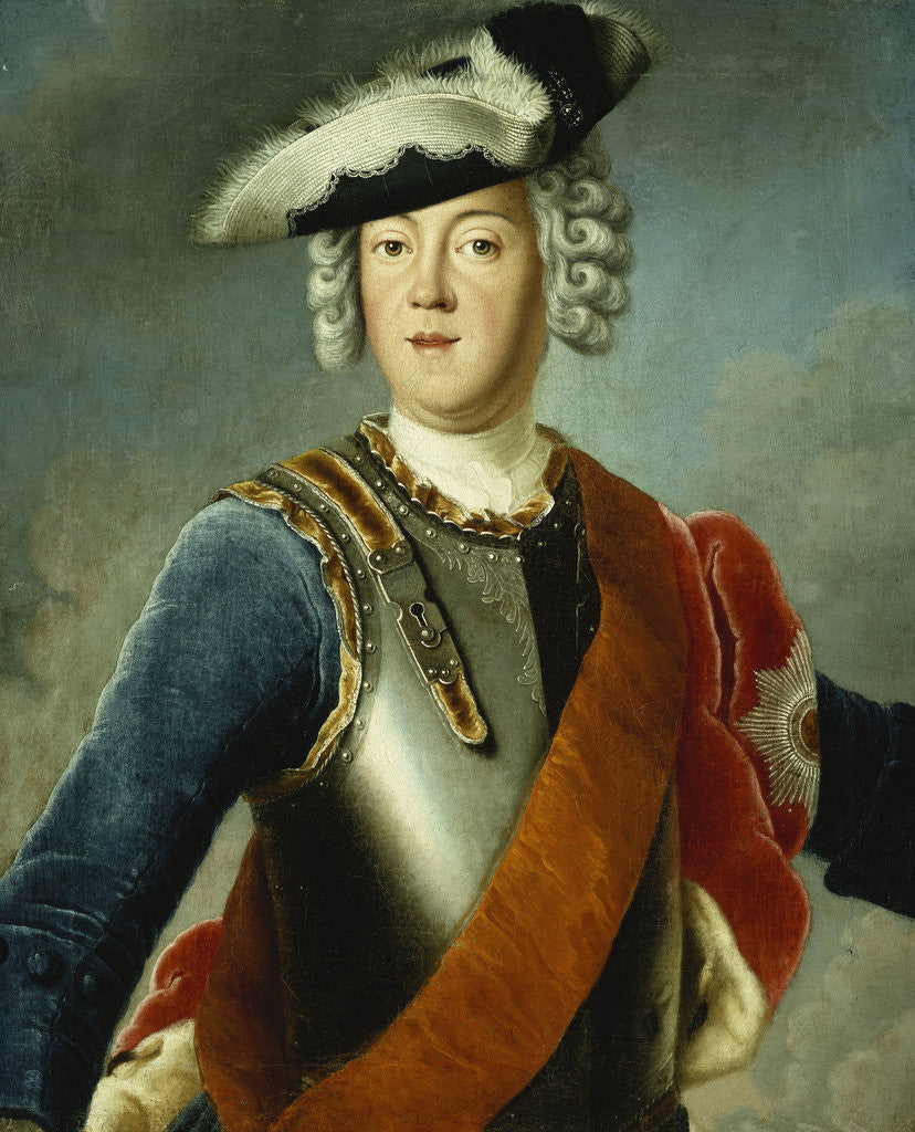 Detail of Portrait of a Gentleman, Said to be August William, Half Length, Wearing a Blue Jacket, White Shirt, and Armour Breast Plate by Anonymous
