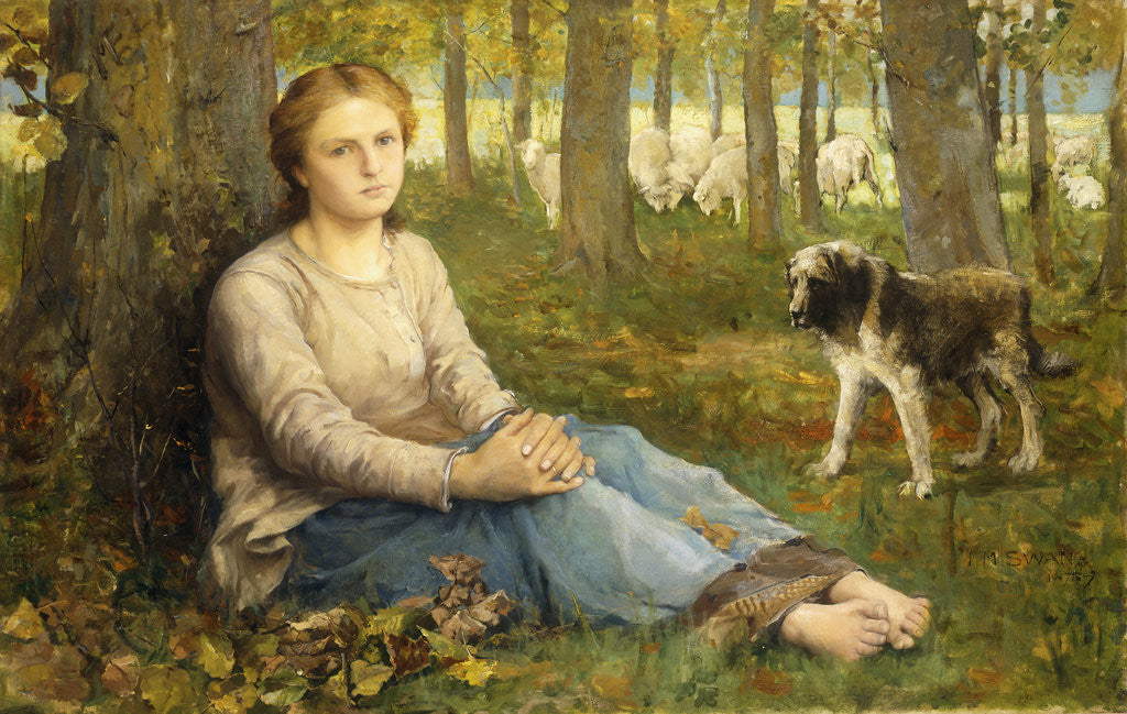 Detail of A Shepherdess and Her Flock by John MacAllan Swan