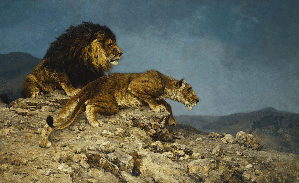 Detail of Lions on the Hunt by Julius Hugo Bergmann