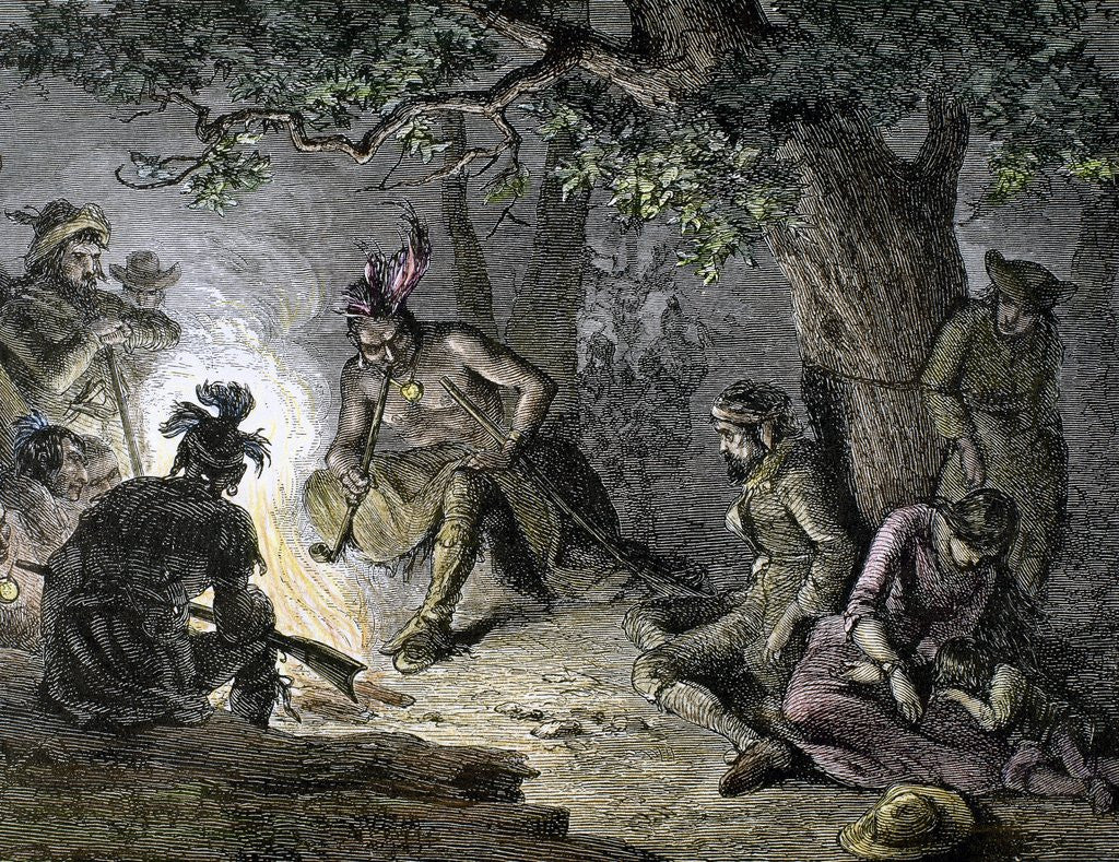 Detail of American Revolutionary War (1775-1783). Indians with their prisoners in the Wyoming Valley. Pennsylv by Anonymous