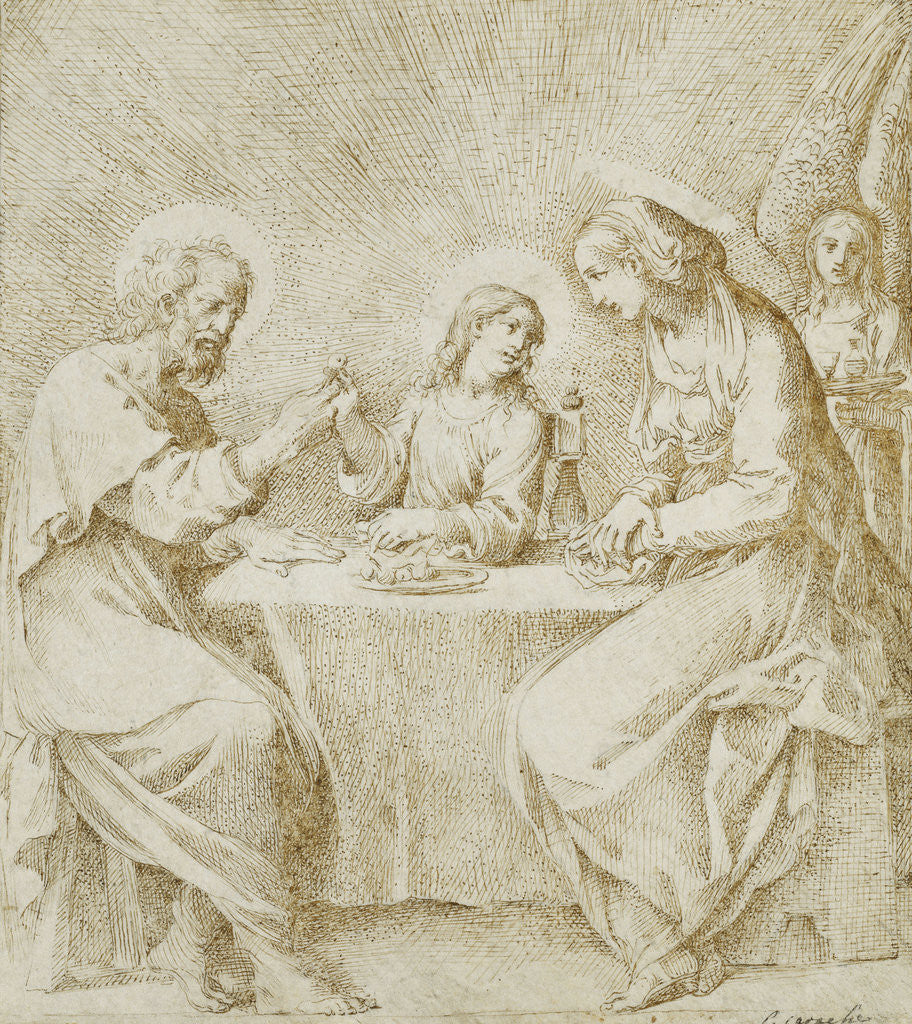 Detail of The Infant Christ, the Virgin and Saint Joseph Seated at a Table Attended by an Angel by Lodovico Carracci