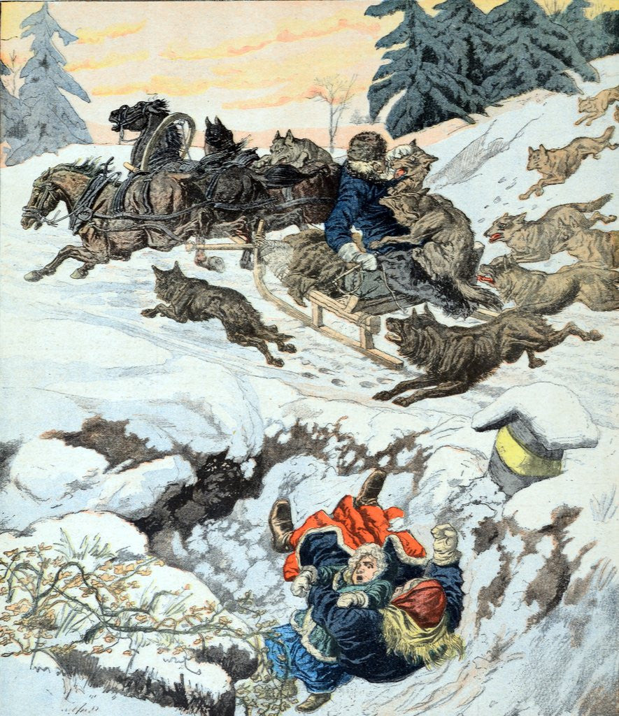 Detail of Wolves Attack Sleigh Convoy Scandinavia (March 1903) by Anonymous
