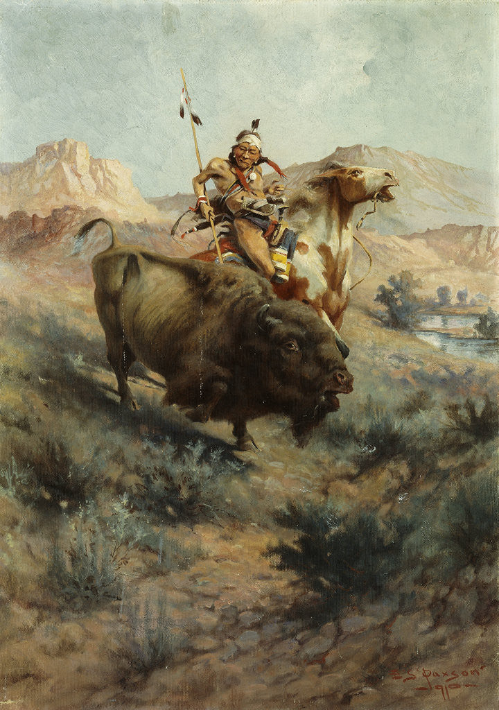Detail of Indian and Buffalo by Edgar Samuel Paxson